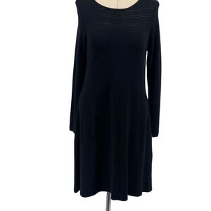 Tahari Women's Long-Sleeve‎ Scoop Neck Swing Knit Dress Black Small